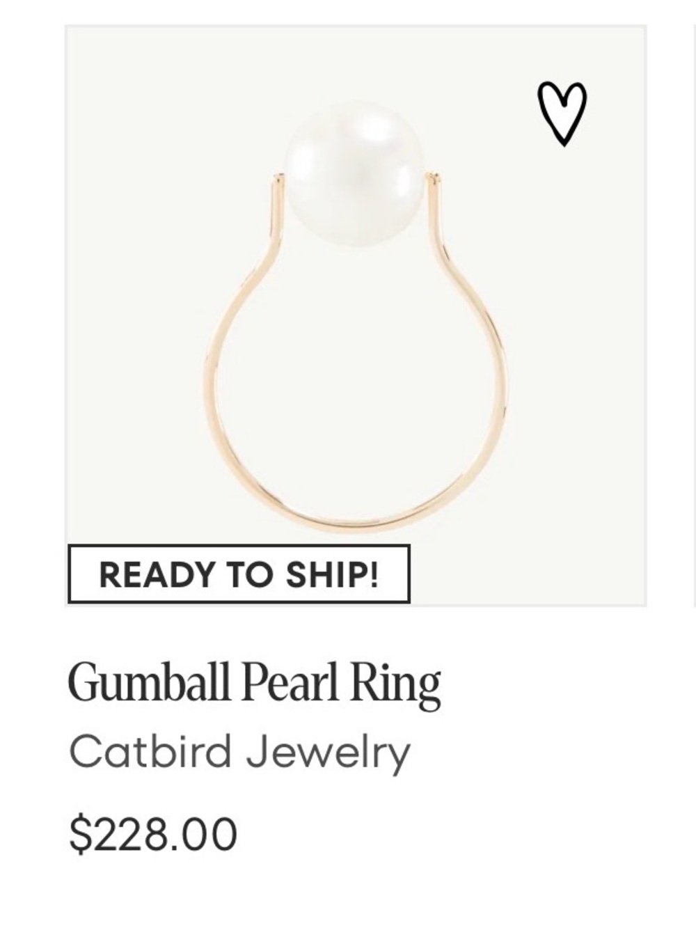 Catbird Gumball Pearl Ring in White and Gold